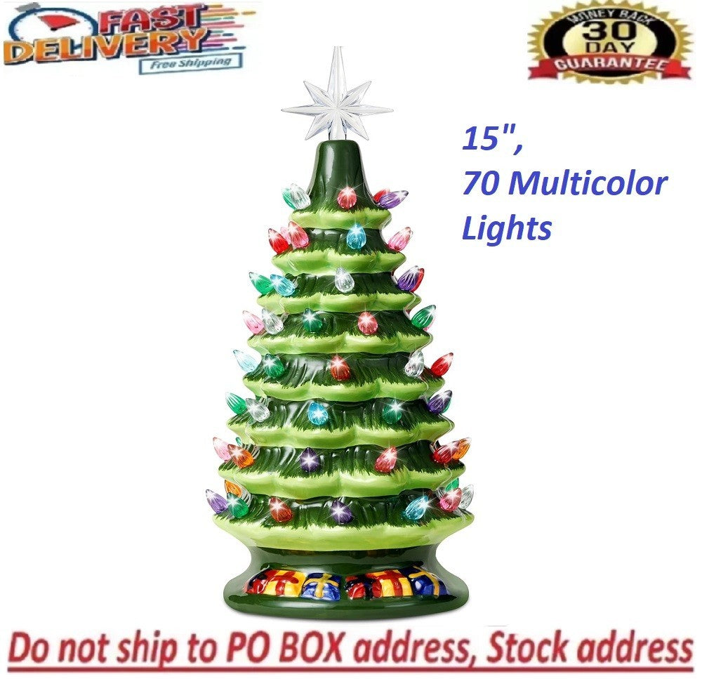 15" Pre-Lit Ceramic Christmas Tree Hand-Painted Tabletop with Lights 07FC0E-D4 - KOEEK