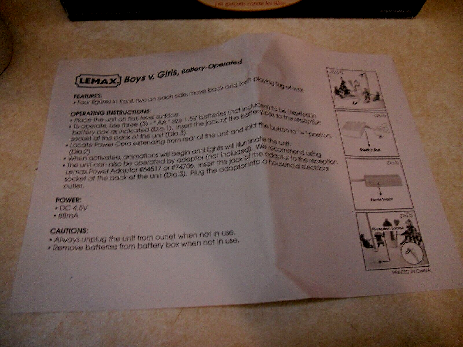 IOB LEMAX 2007 BOYS V GIRLS TABLE ACCENT LIGHTED ANIMATED CHRISTMAS TUG OF WAR LEMAX - KOEEK