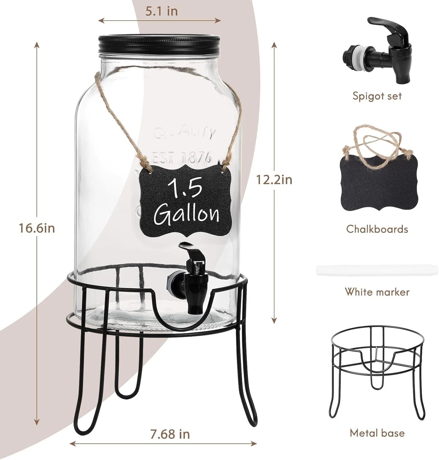 1.5 Gallon Glass Drink Dispensers for Parties,Ice Beverage Dispensers with Stand 07FC0E-D4 - KOEEK