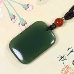 Hetian Jade Rectangular Pendant Mens Green Jade Amulet Necklace Jewelry Gift 07FC0E-D4 - KOEEK