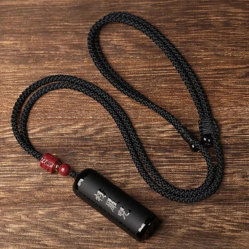 Natural Obsidian Shurangama Mantra Pendant Heart Sutra Necklace Buddhist Pendant 07FC0E-D4 - KOEEK