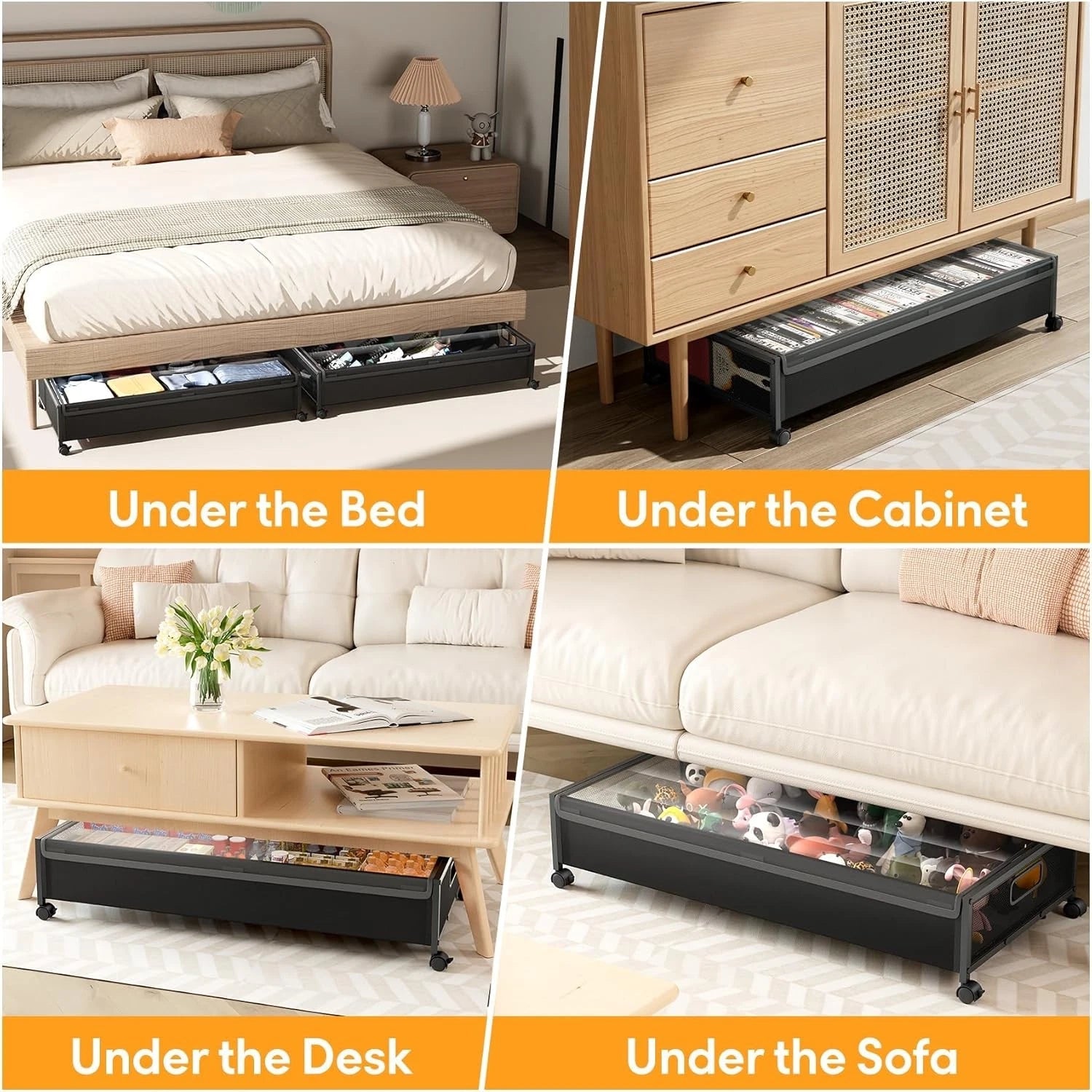 Under Bed Storage Containers with Wheels 2 Pack Underbed Shoe Storage 07FC0E-D4 - KOEEK
