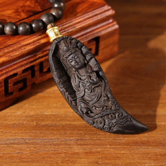 Vietnam Agarwood Crescent Guanyin 108 Beads Necklace Car Hanging Ornament 07FC0E-D4 - KOEEK