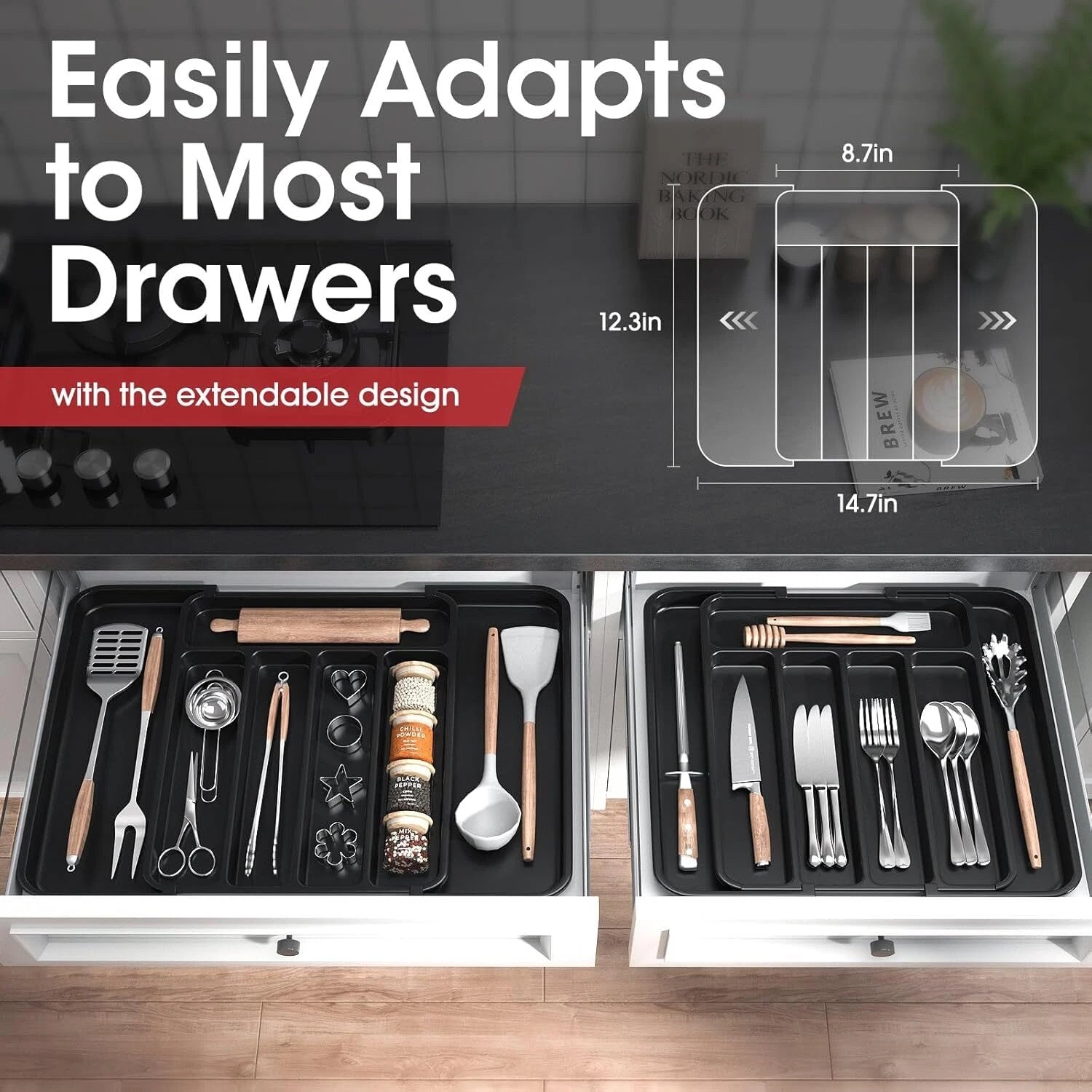 Silverware Organizer - Expandable Kitchen Drawer Organizer, Adjustable Utensil 07FC0E-D4 - KOEEK