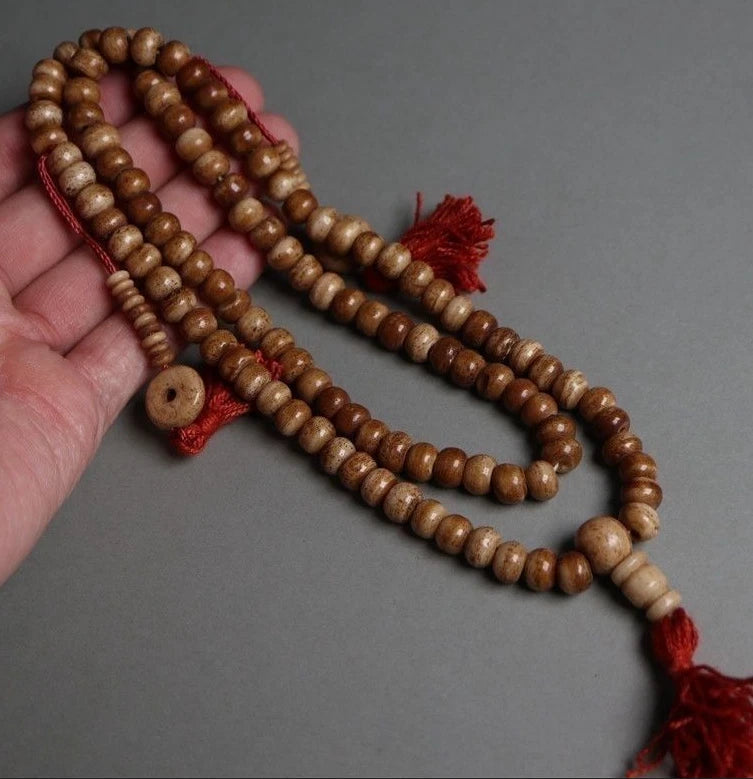 1pc Antique Tibetan Natural Yak Bone Mara Necklace 108 Beads Feng Shui Necklace 07FC0E-D4 - KOEEK