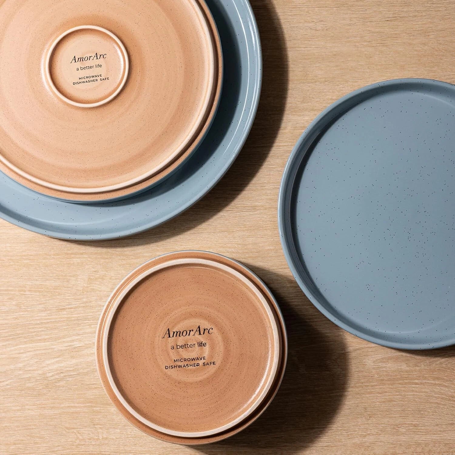 Ceramic Dinnerware Set for 4 | Unglazed Pottery Speckled Plate and Bowl 07FC0E-D4 - KOEEK