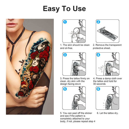 10PCS Large Full Arm 3D Temporary Waterproof Fake Tattoos Stickers Body Art Gift koeek - KOEEK