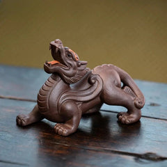 1Pair 9.2cm Yixing Purple Clay Wealth Pixiu Tea Pet Statue Auspicious Ornament 07FC0E-D4 - KOEEK