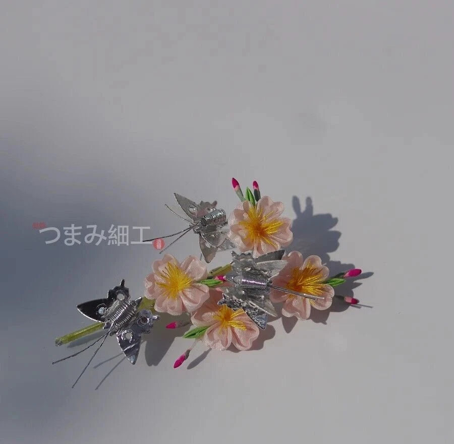 Handwork Japanese Sakura Kanzashi Hairpin Silk Hair Stick Kimono Hair Accessorie 07FC0E-D4 - KOEEK