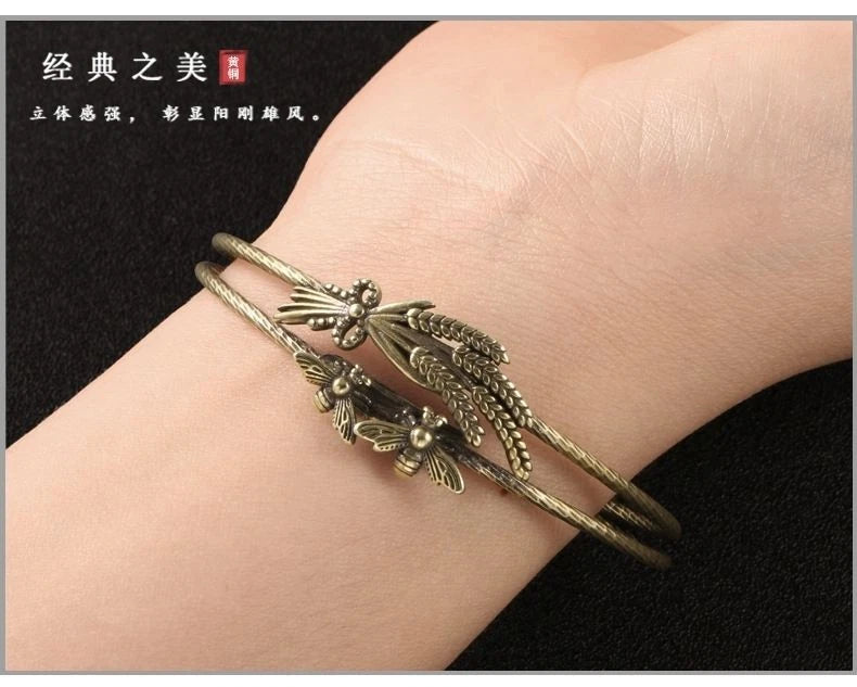 Chinese Style Brass Open Bangle Women’s Antique Copper Bracelet 07FC0E-D4 - KOEEK