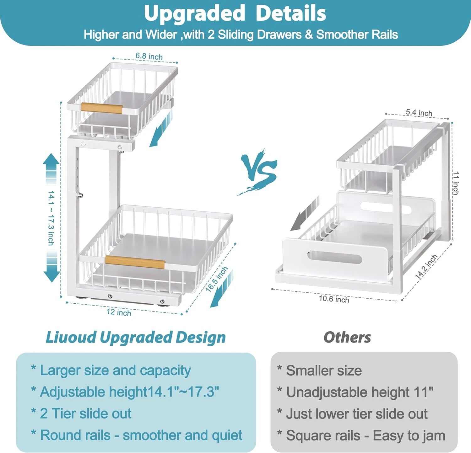 Under Sink Organizer Set of 2, 2 Tier Sliding Under Sink Organizer 07FC0E-D4 - KOEEK