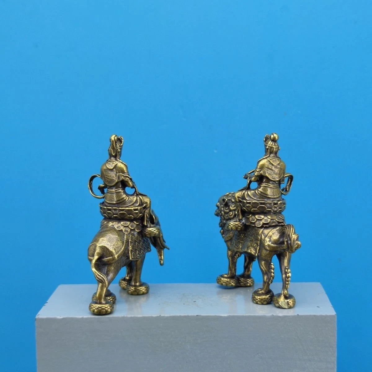 A Pair 2.3"Brass Manjusri Samantabhadra Bodhisattva Buddhism Statue Ornament 07FC0E-D4 - KOEEK