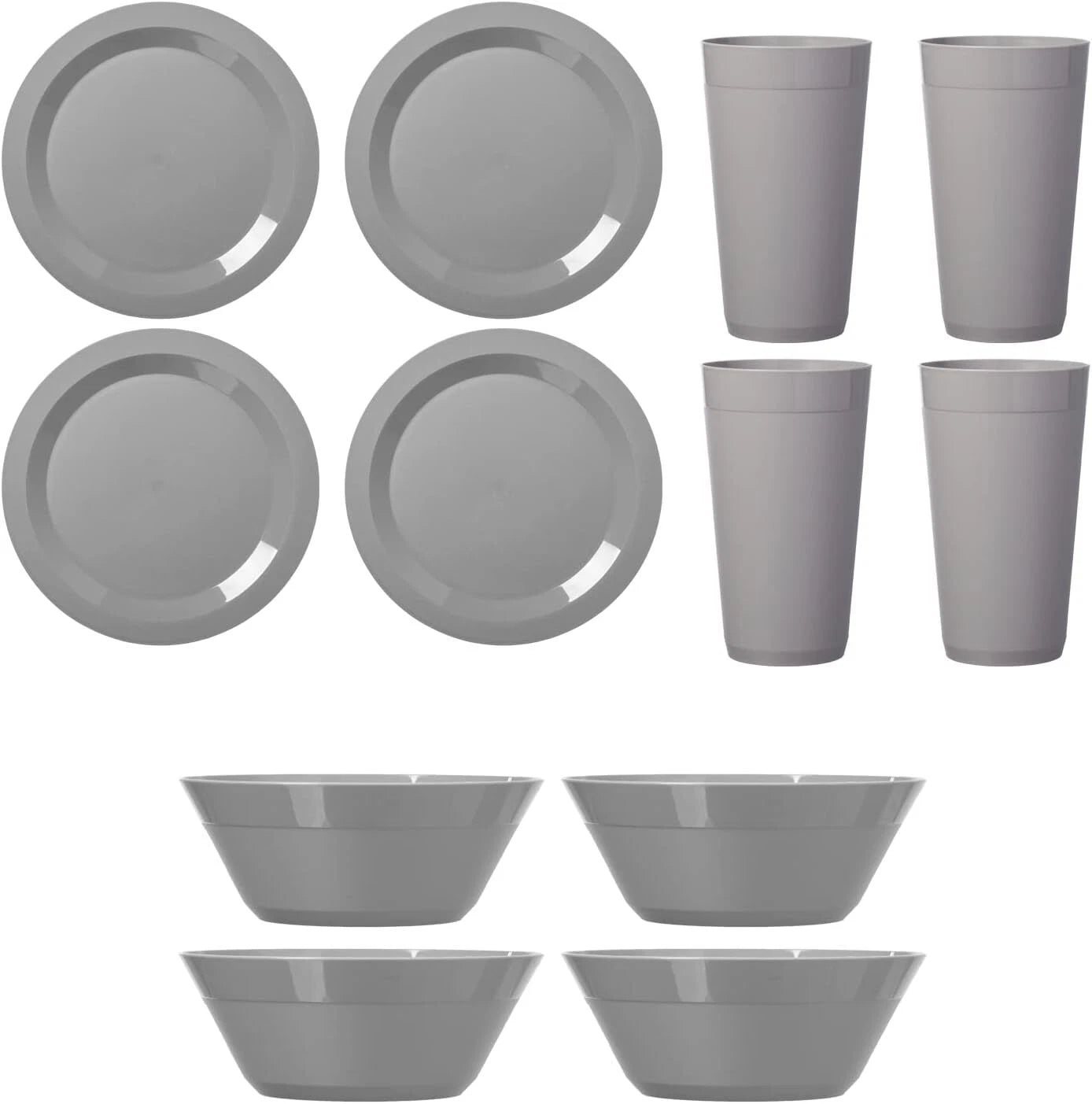 port Plastic Plate,Bowl and Tumbler Dinnerware Set for 4 in Grey Stone|12-Pic 07FC0E-D4 - KOEEK