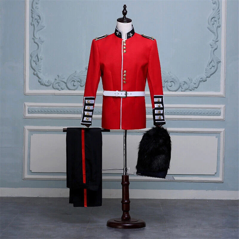 UK Royal Guard Clothing Red Military Uniform Hats Cosplay Men Palace Party Show 07FC0E-D4 - KOEEK