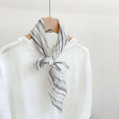 Womens  Flax Linen Brown Striped Bandana Neck Wrap Neckerchief Shawl Scarf 07FC0E-D4 - KOEEK