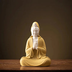 14cm Chinese Ceramic Guanyin Bodhisattva Handcarved Buddha Statue Zen Decoration 07FC0E-D4 - KOEEK