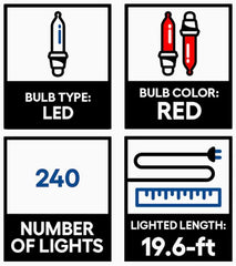 GE StayBright 240-Light 19.6-ft Red Integrated LED Christmas Tape Lights GE - KOEEK