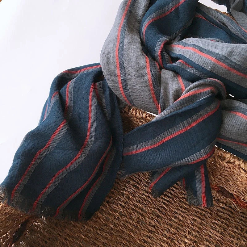 Mens  Cotton Striped Breathable Casual Scarf 2.2m Long Neckerchief Shawl 07FC0E-D4 - KOEEK