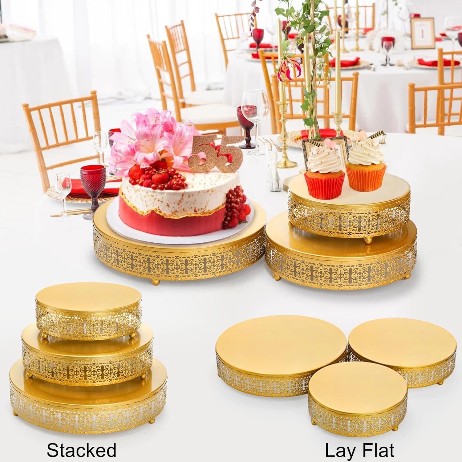 3 Pack Metal Gold Cake Stand, 12/10/8 Inch Round Cake Stands for Dessert Table 07FC0E-D4 - KOEEK
