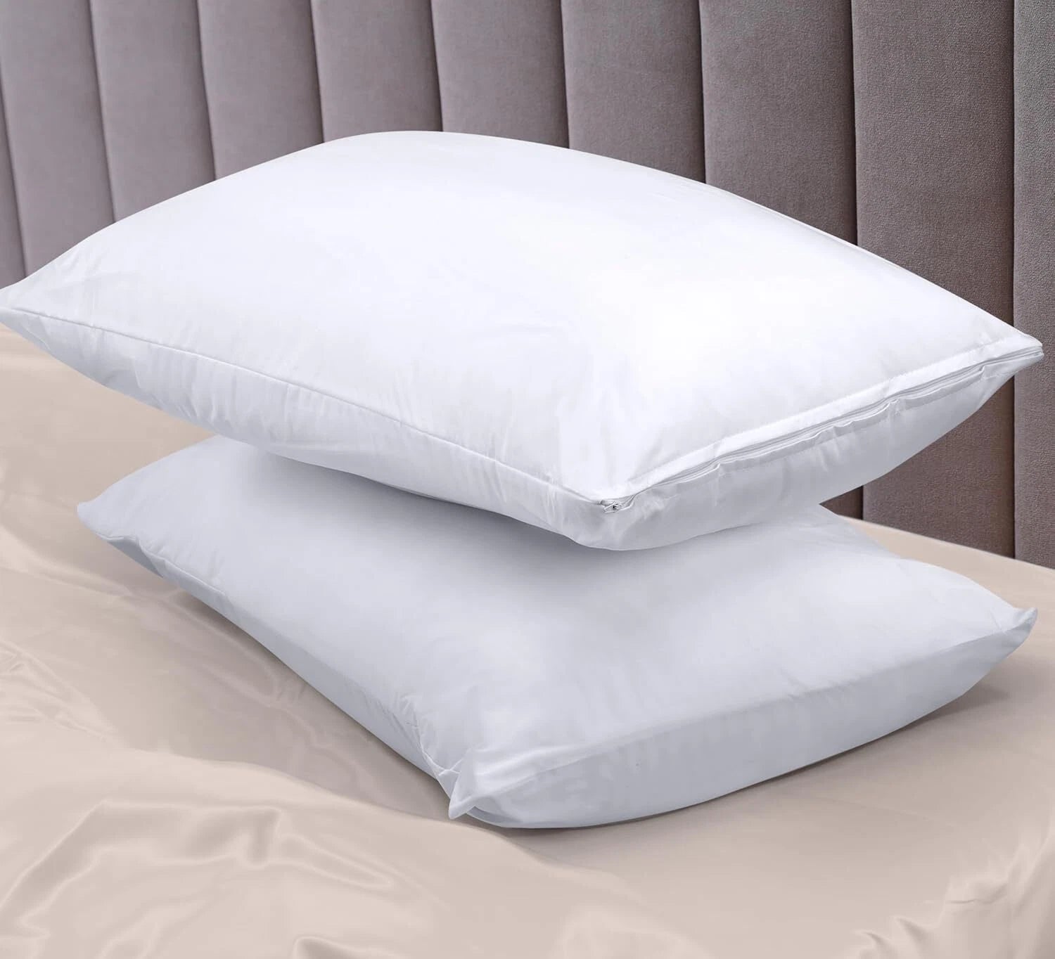 Waterproof Pillow Protectors Zippered (2 Pack, White) Standard Size, Zippered 07FC0E-D4 - KOEEK