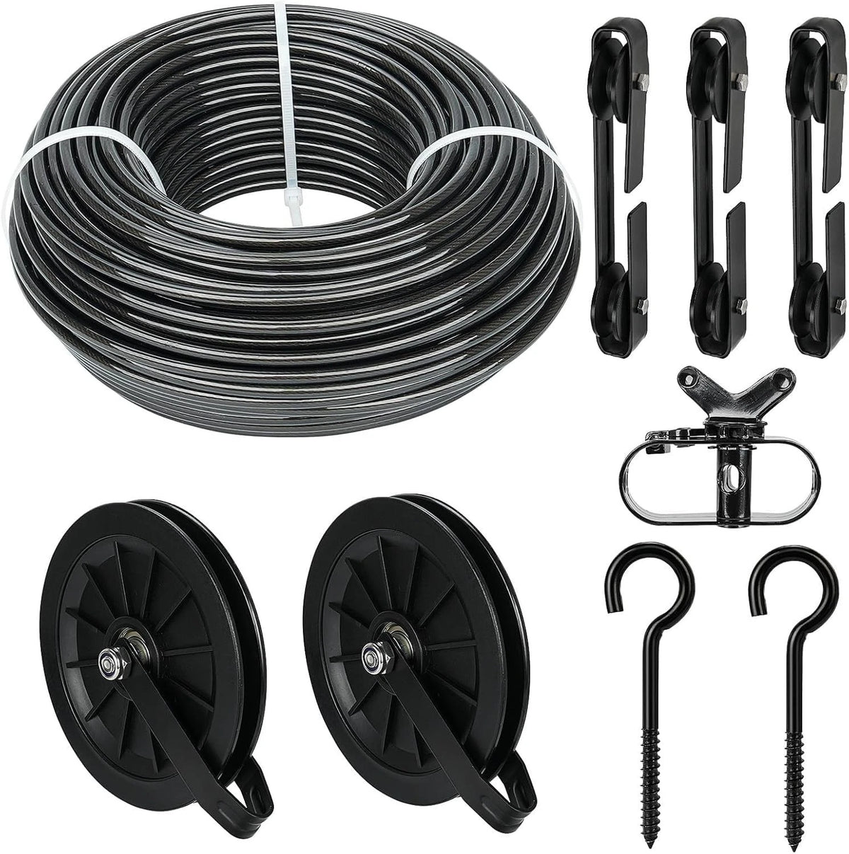 Outdoor clothesline set,150foot black PVCcoated galvanized clothesline pulleyset
