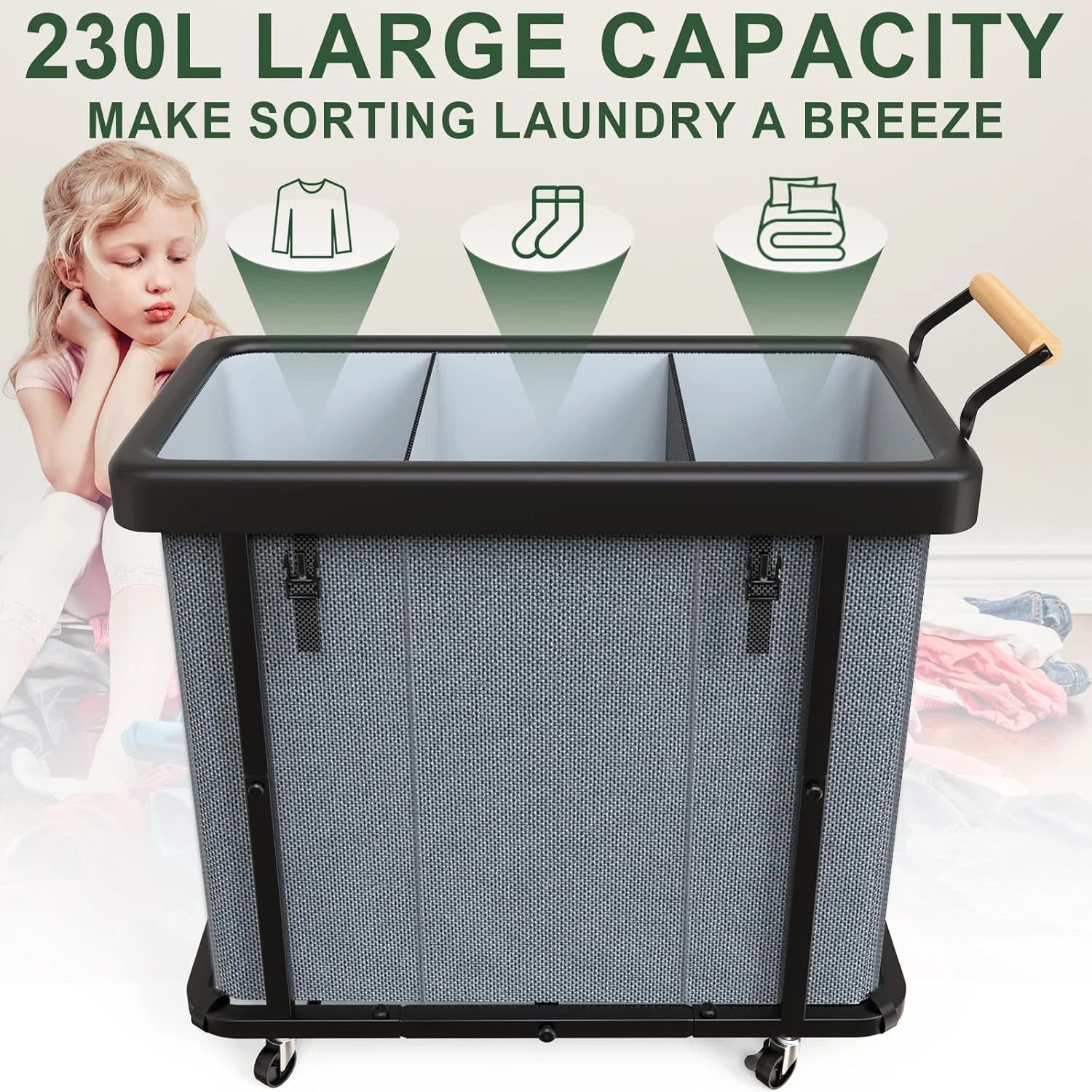 230-liter (60-gallon) extra-large stylish laundry sorting basket 07FC0E-D4 - KOEEK