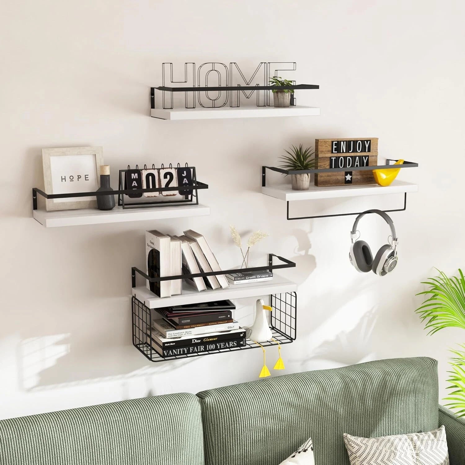 Wall Mounted White Wooden Floating Shelf -Rustic Bathroom Wall Shelves, Set of 4 07FC0E-D4 - KOEEK
