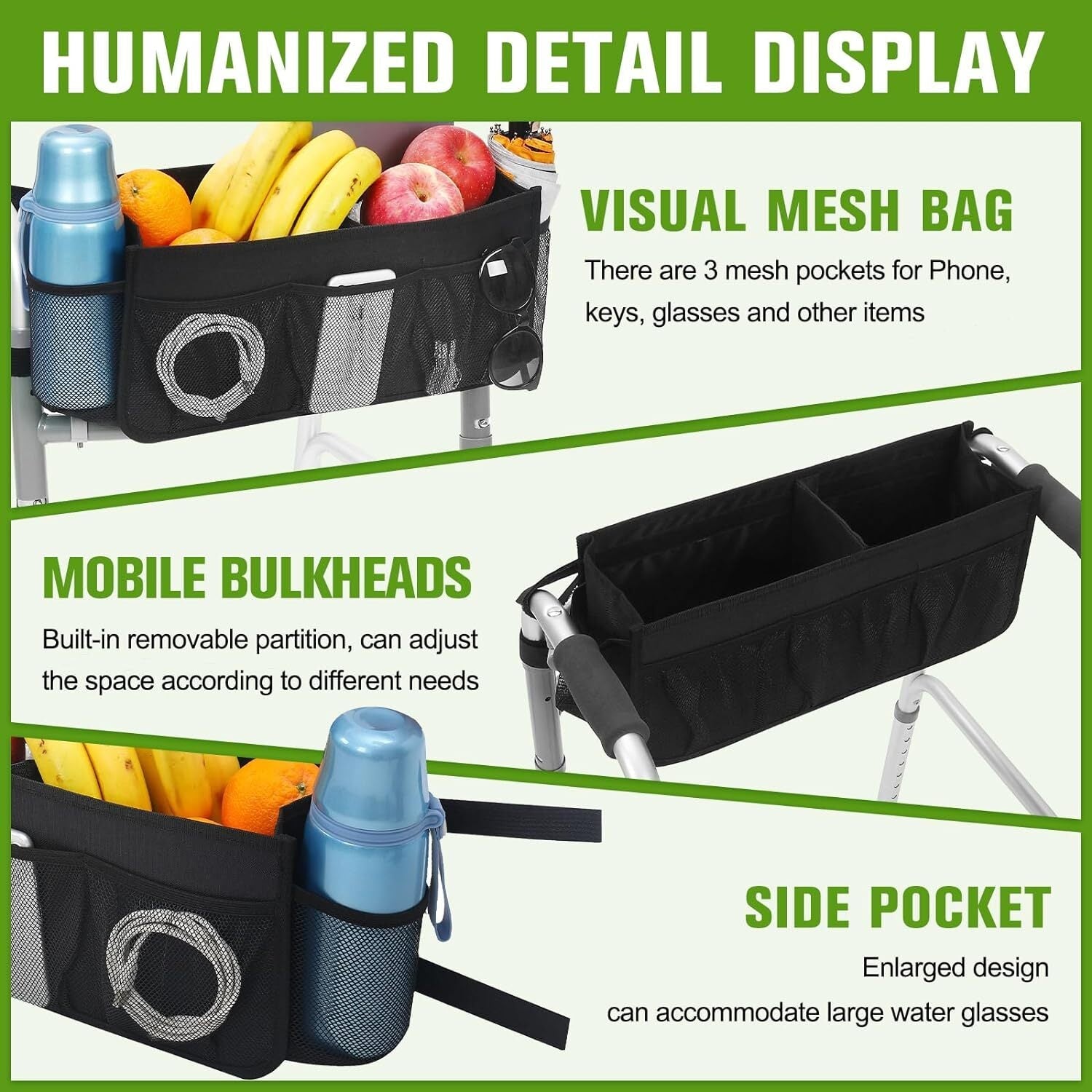 new Upgrade Walker Basket with Cup Holder, Foldable Storage Bag for Black