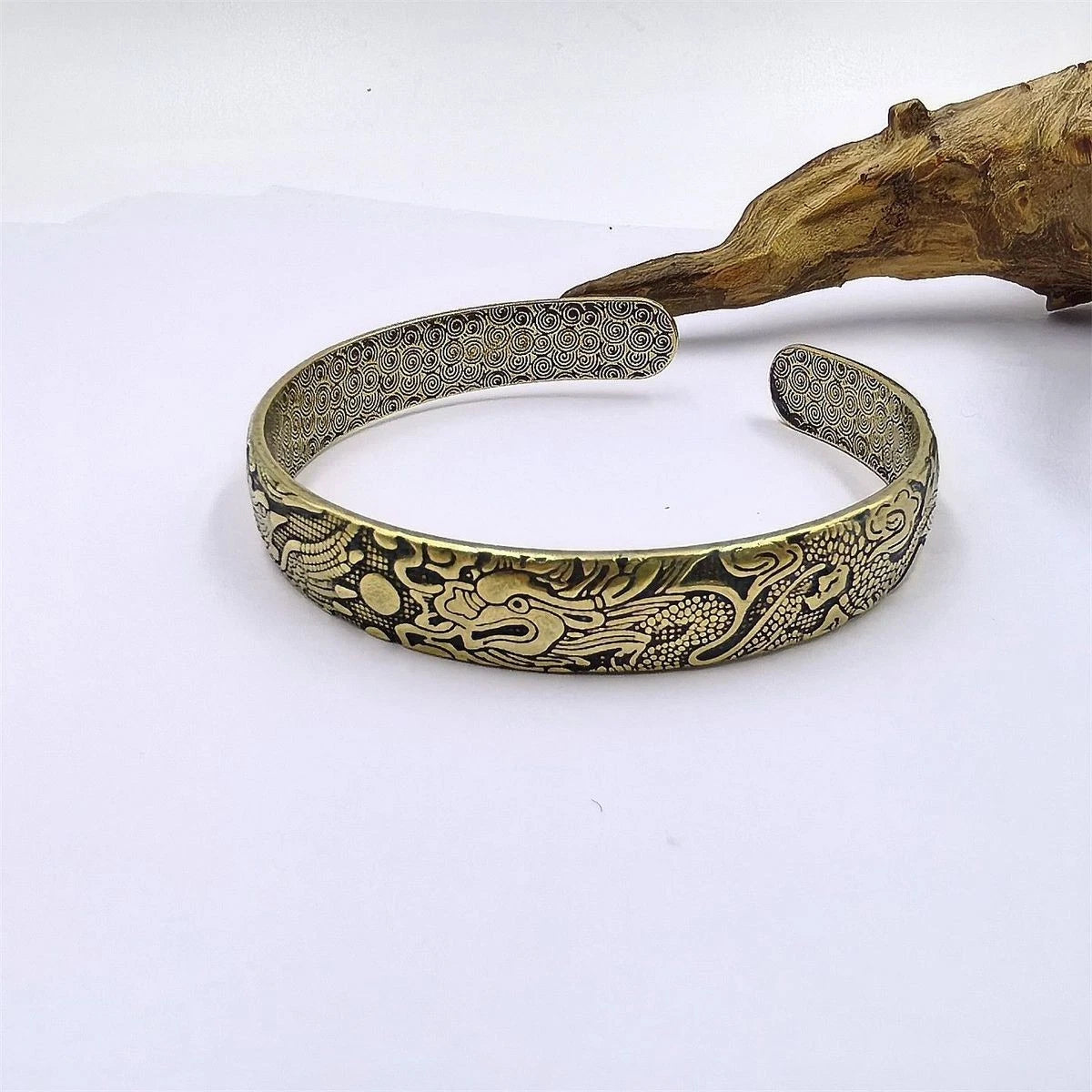 Vintage Brass Bangle Dragon Phoenix Open Copper Bracelet Chinese Style Jewelry 07FC0E-D4 - KOEEK