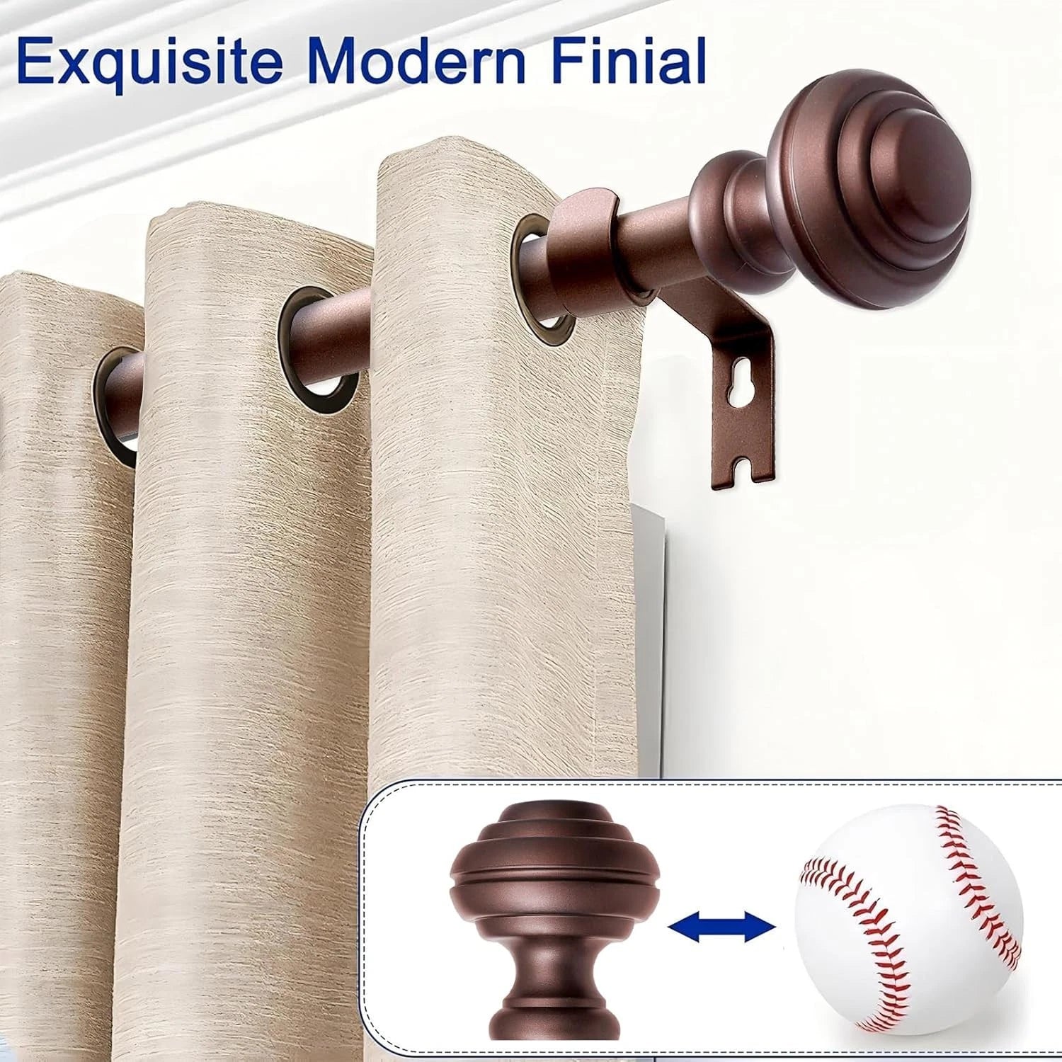 Bronze curtain rod, suitable for windows measuring 16.5 to 45 inches, 3/4 inch 07FC0E-D4 - KOEEK