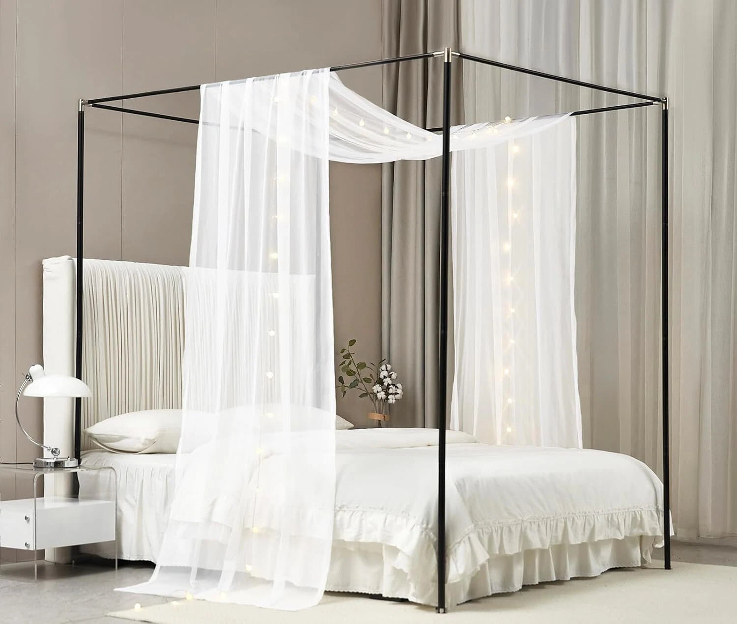 Canopy Bed Curtains with Light Princess Bed Canopy Scarf for Full/Queen Metal 07FC0E-D4 - KOEEK