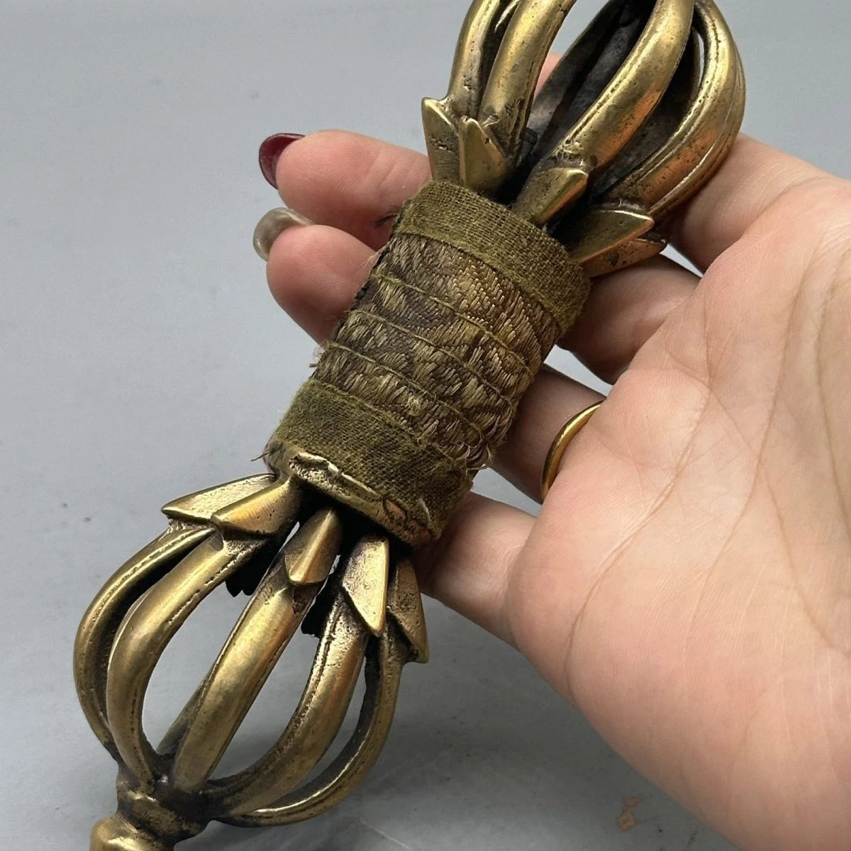 Nepalese Copper Nine-Prong Vajra Large Tibetan Ritual Item Handcrafted Amulet 07FC0E-D4 - KOEEK