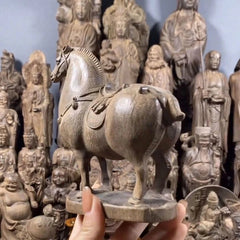 14cm Tang Horse Agarwood Wood Carving Figurine Feng Shui Office Decor 07FC0E-D4 - KOEEK