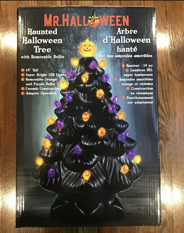 Mr Halloween Ceramic Tree Haunted Black 14"  Pumpkin LED Lighted Mr Christmas 07FC0E-D4 - KOEEK