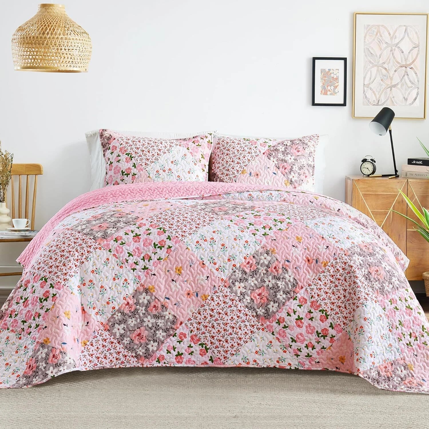 Reversible Patchwork Quilts Full Queen Size, Lightweight Boho Printed Bedspreads 07FC0E-D4 - KOEEK