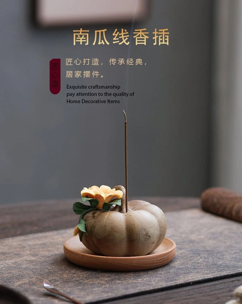 Ceramic Pumpkin Stick Incense Holder Zen Tea Room Home Indoor Decor 07FC0E-D4 - KOEEK