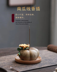 Ceramic Pumpkin Stick Incense Holder Zen Tea Room Home Indoor Decor 07FC0E-D4 - KOEEK