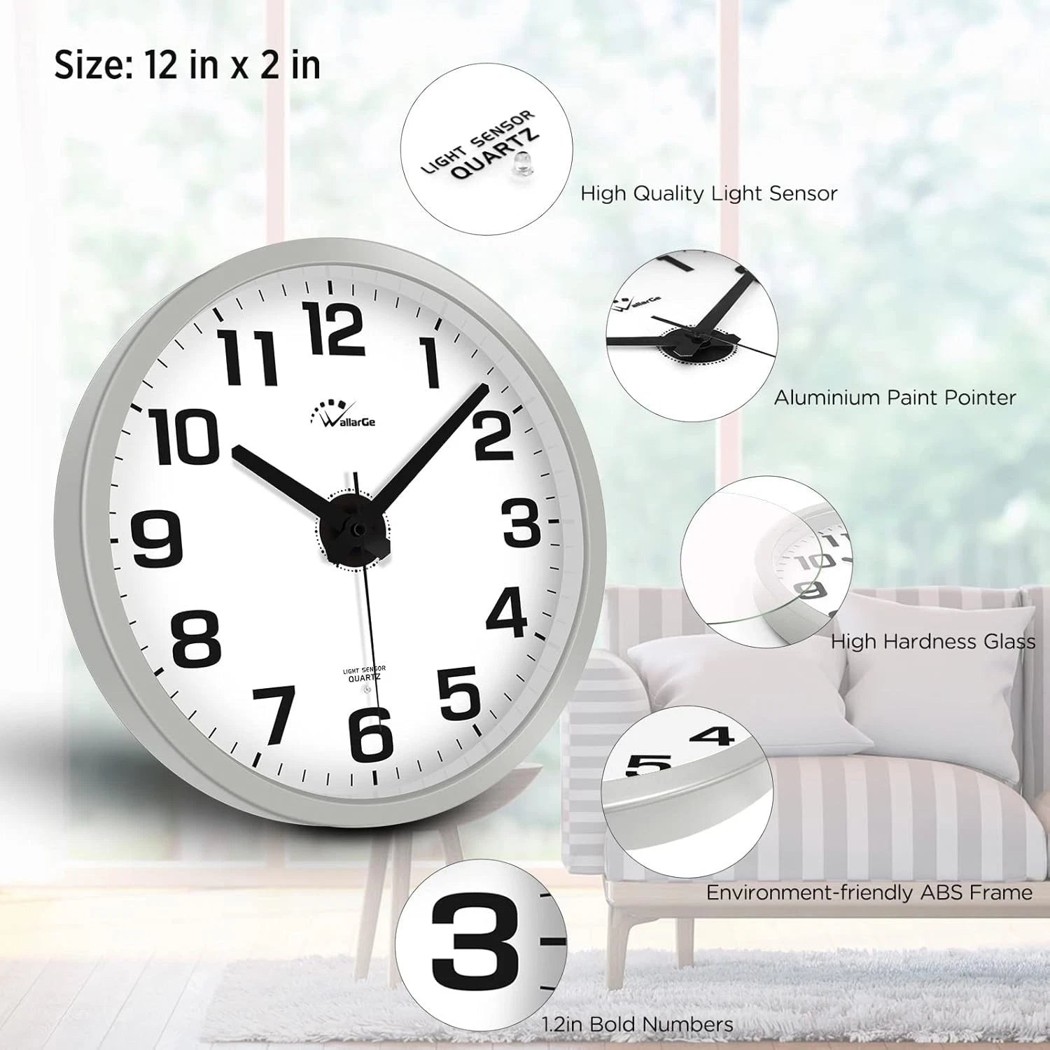 Glow-in-the-dark wall clock,specially designed for bedrooms - Silent wall clock 07FC0E-D4 - KOEEK