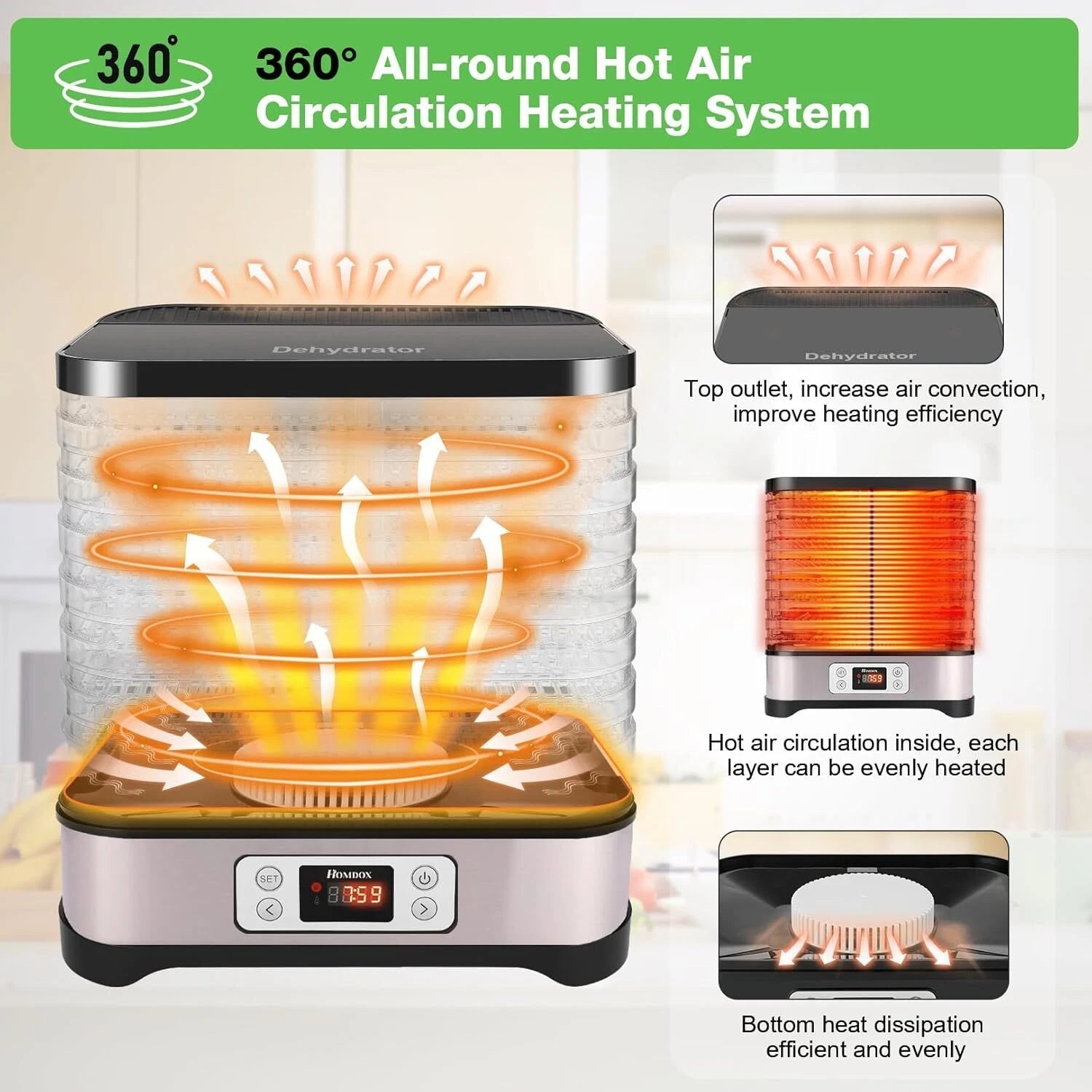 Food Dehydrator, 8 BPA-Free Trays, 400 Watt Dehydrator 07FC0E-D4 - KOEEK