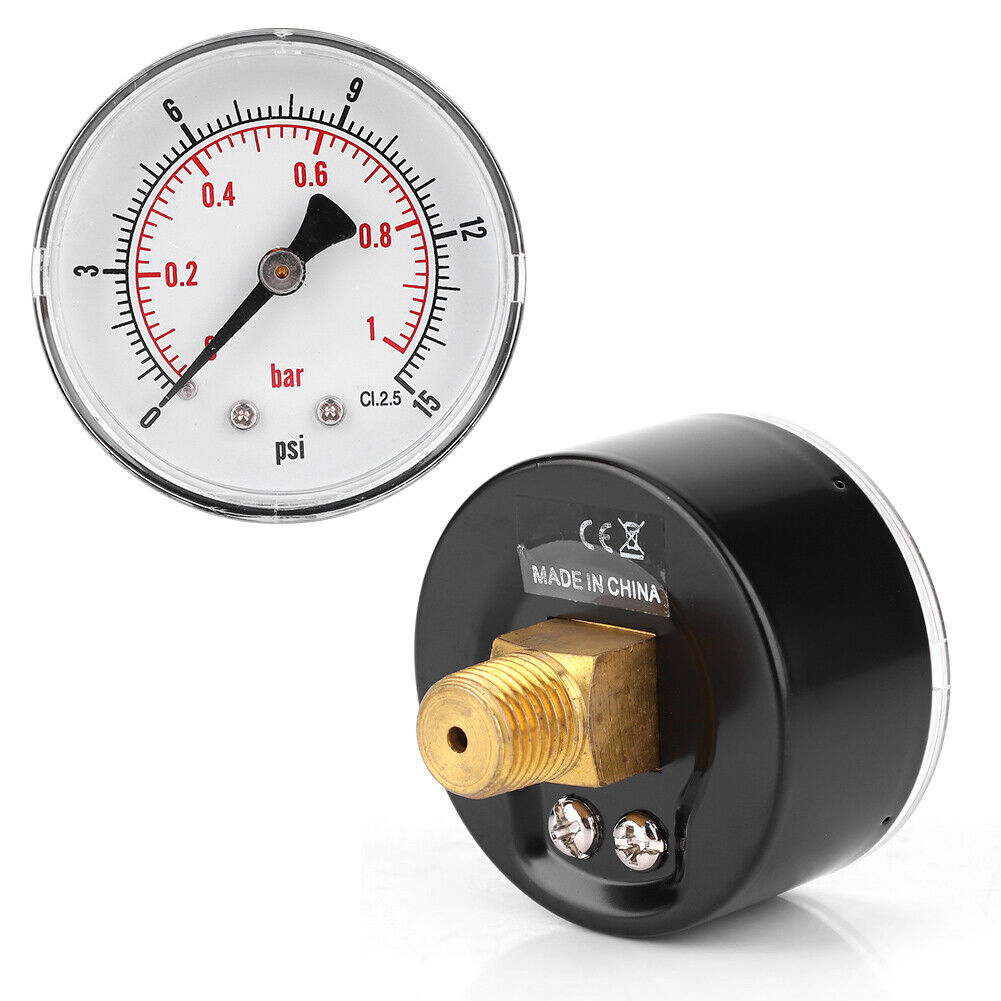 new Pressure Gauge 50mm 1/4BSPT Back Connection For Air Water Oil Gas 0-15PSI 0-1Bar koeek - KOEEK