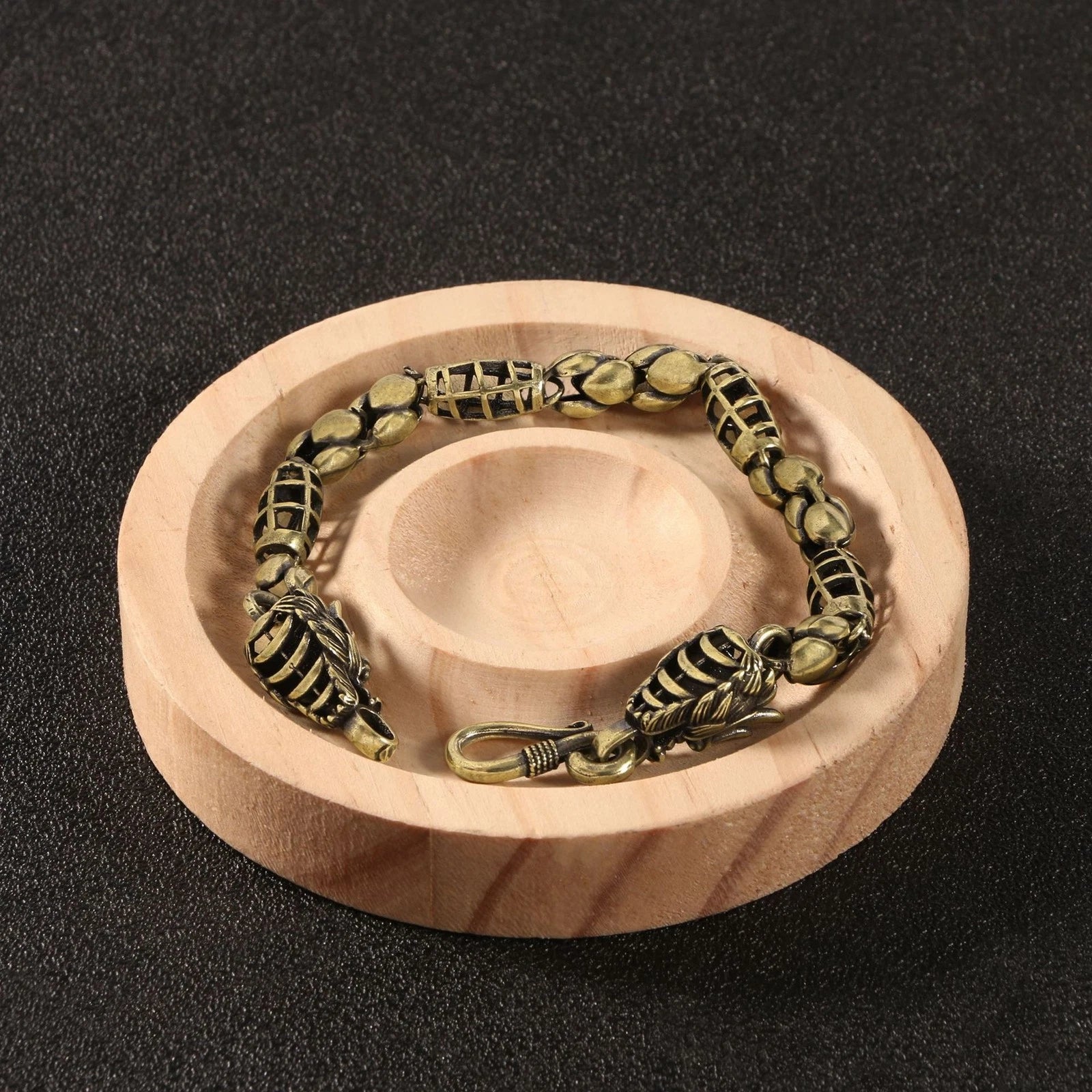 Copper Zodiac Dragon Bracelet Men Women Simple Hip Hop Jewelry Bead Chain 07FC0E-D4 - KOEEK