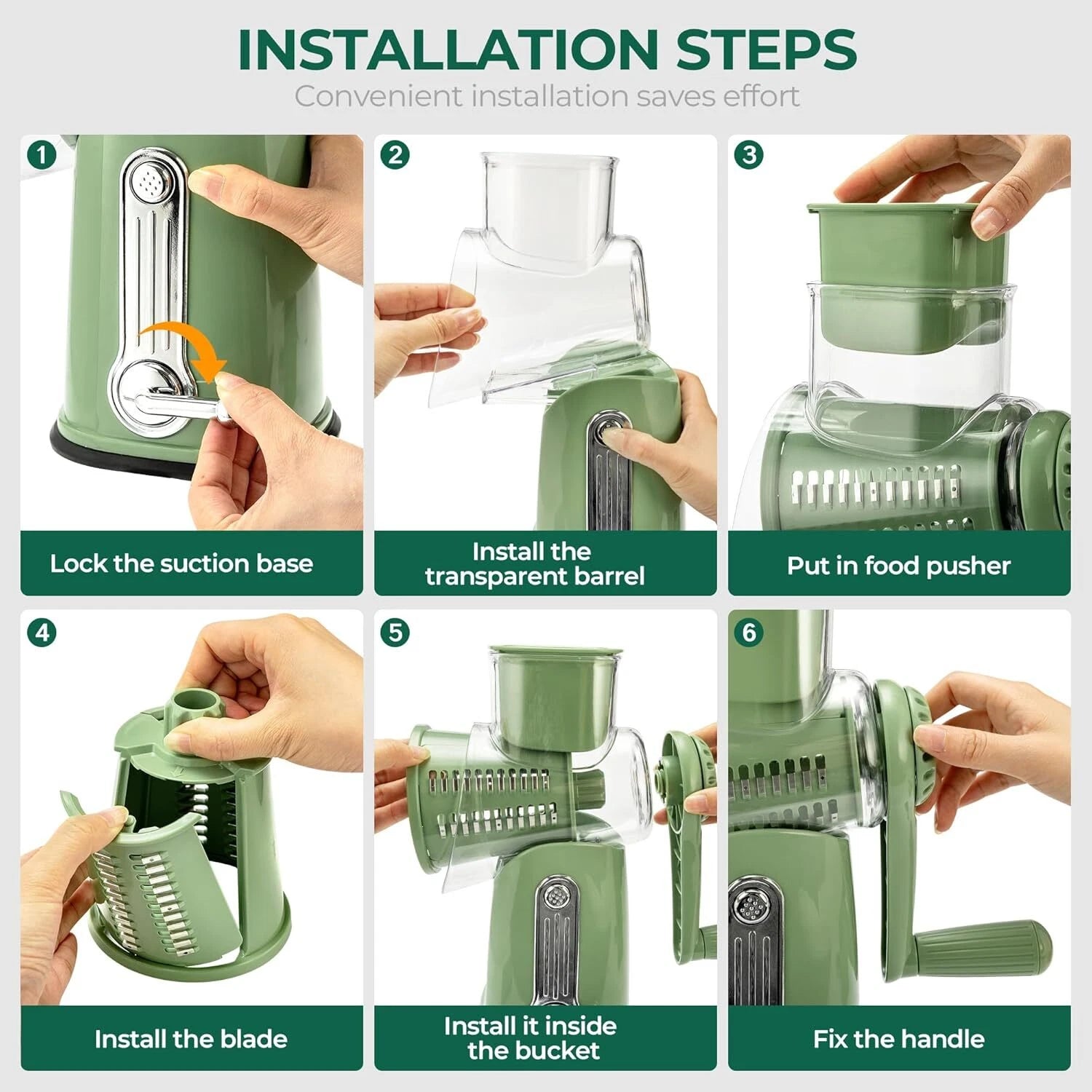 Rotary Cheese Grater with Handle -Vegetable Shredder with 5 Well-designed Blades 07FC0E-D4 - KOEEK