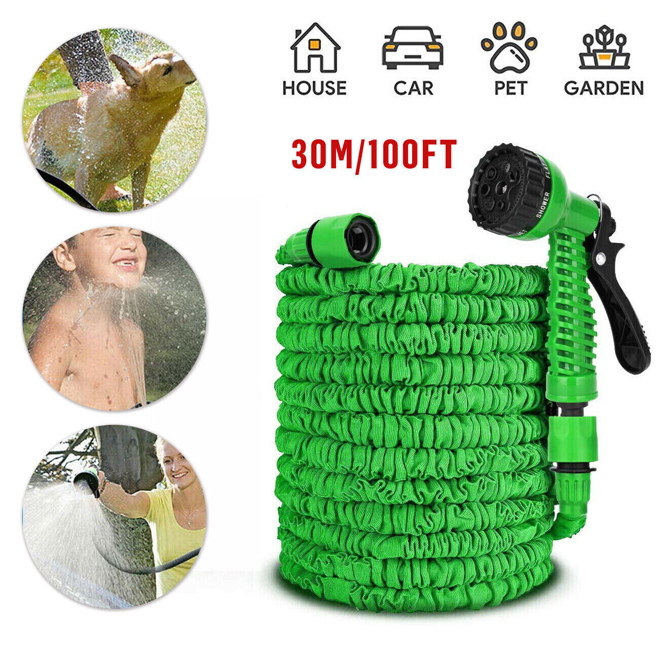 100 FT 100 Feet Expandable Flexible Outdoor Garden Water Hose Spray Nozzle