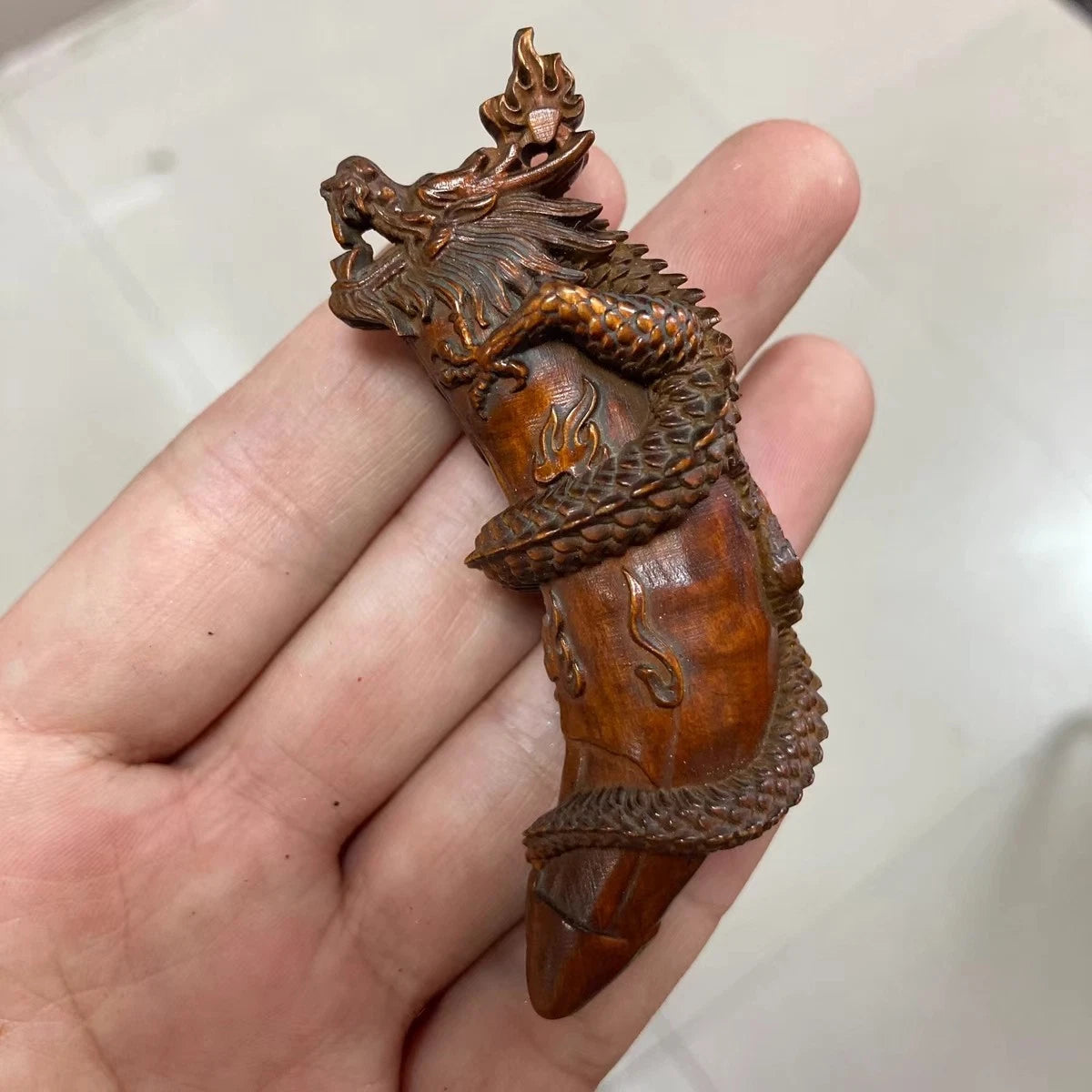 COOL Chinese Boxwood Hand Carved Dragon Figure Statue Netsuke Pendant Gift 07FC0E-D4 - KOEEK