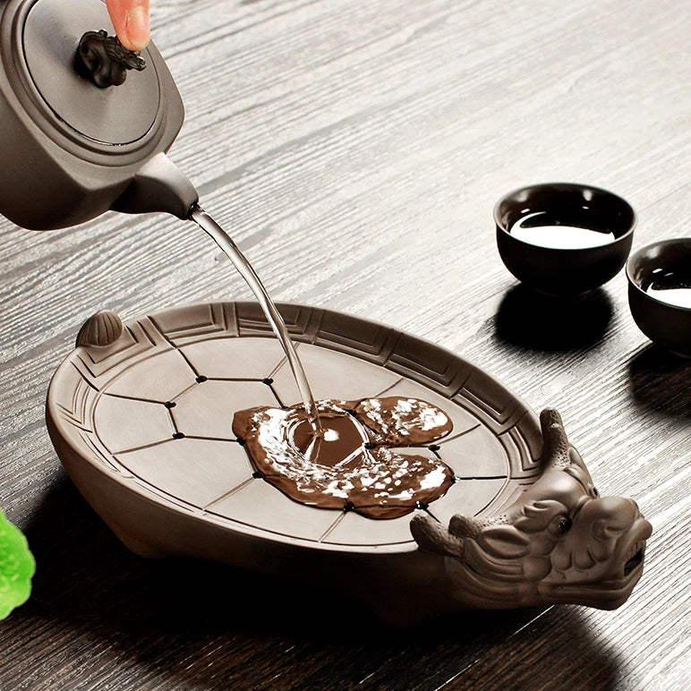Creative Water Storage Tea Tray Turtle Statue Yixing Purple Clay Holder Plate 07FC0E-D4 - KOEEK