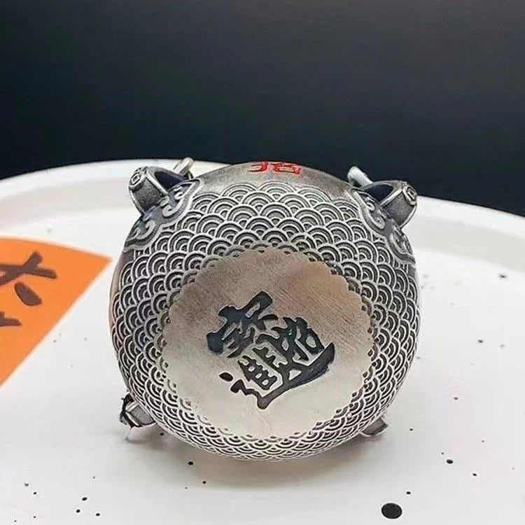 Chinese Style Silver Plated Treasure Bowl Handheld Rotating Tea Pet Pendant 07FC0E-D4 - KOEEK