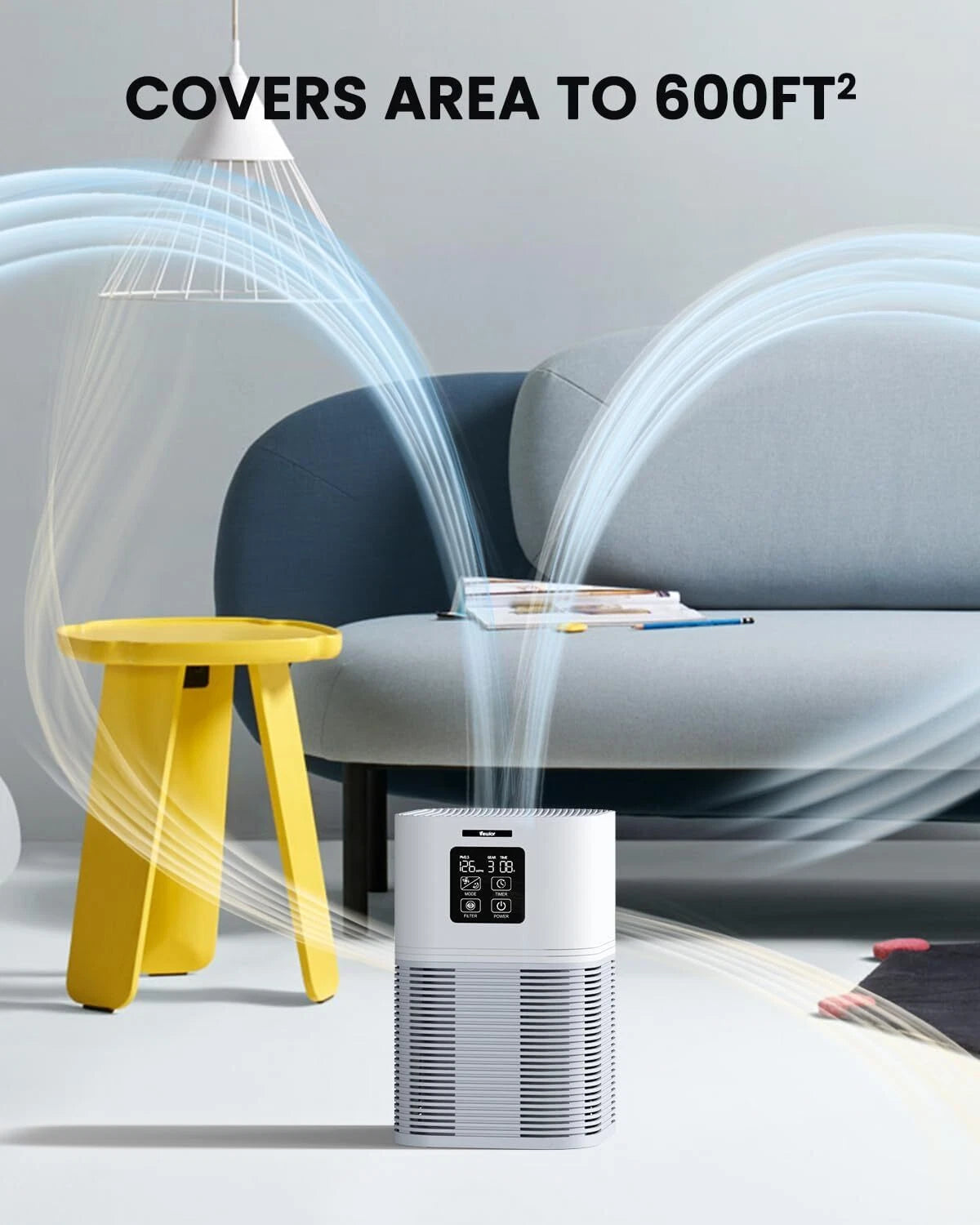 Home air purifier with 6 timers forsilent cleaning of pet dander and wildfires. 07FC0E-D4 - KOEEK