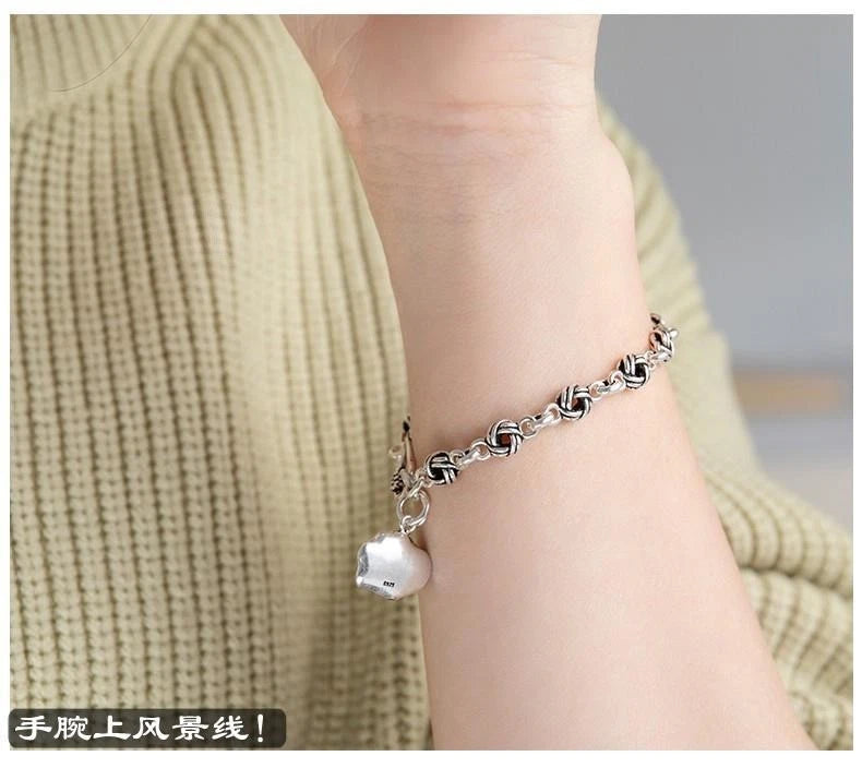 Lotus Leaf Pod Bracelet Fashion Vintage Silver Plated Bracelet for Women 07FC0E-D4 - KOEEK