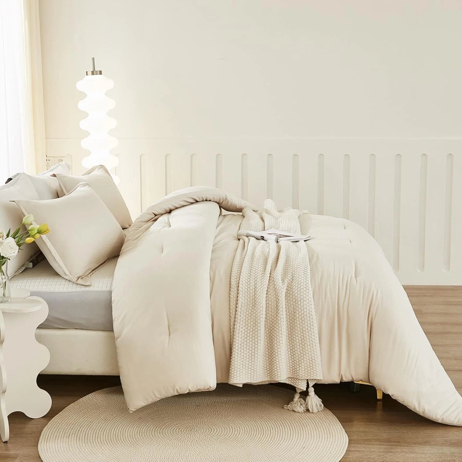 King Size Beige Comforter, 3-Piece Lightweight Bedding Comforter Set 07FC0E-D4 - KOEEK