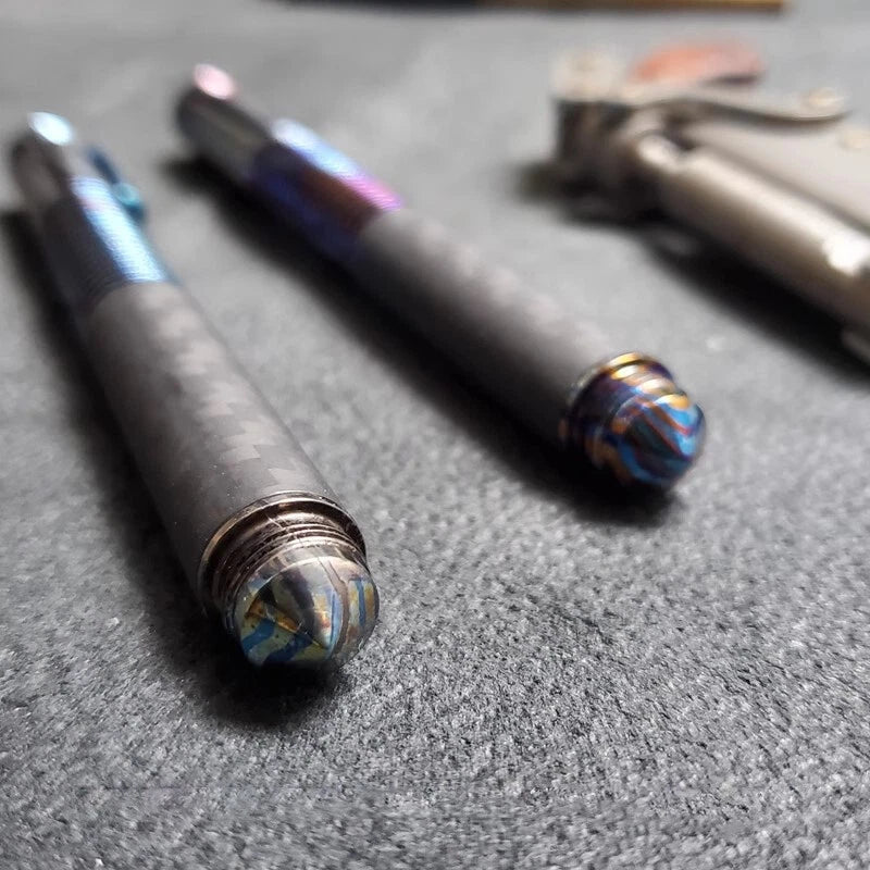 Titanium Damascus+Carbon Fiber Ball Point Pen Ballpoint Broken Window Tool Pen 07FC0E-D4 - KOEEK